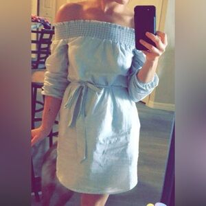 Express Black and White Striped Off-Shoulder Dress